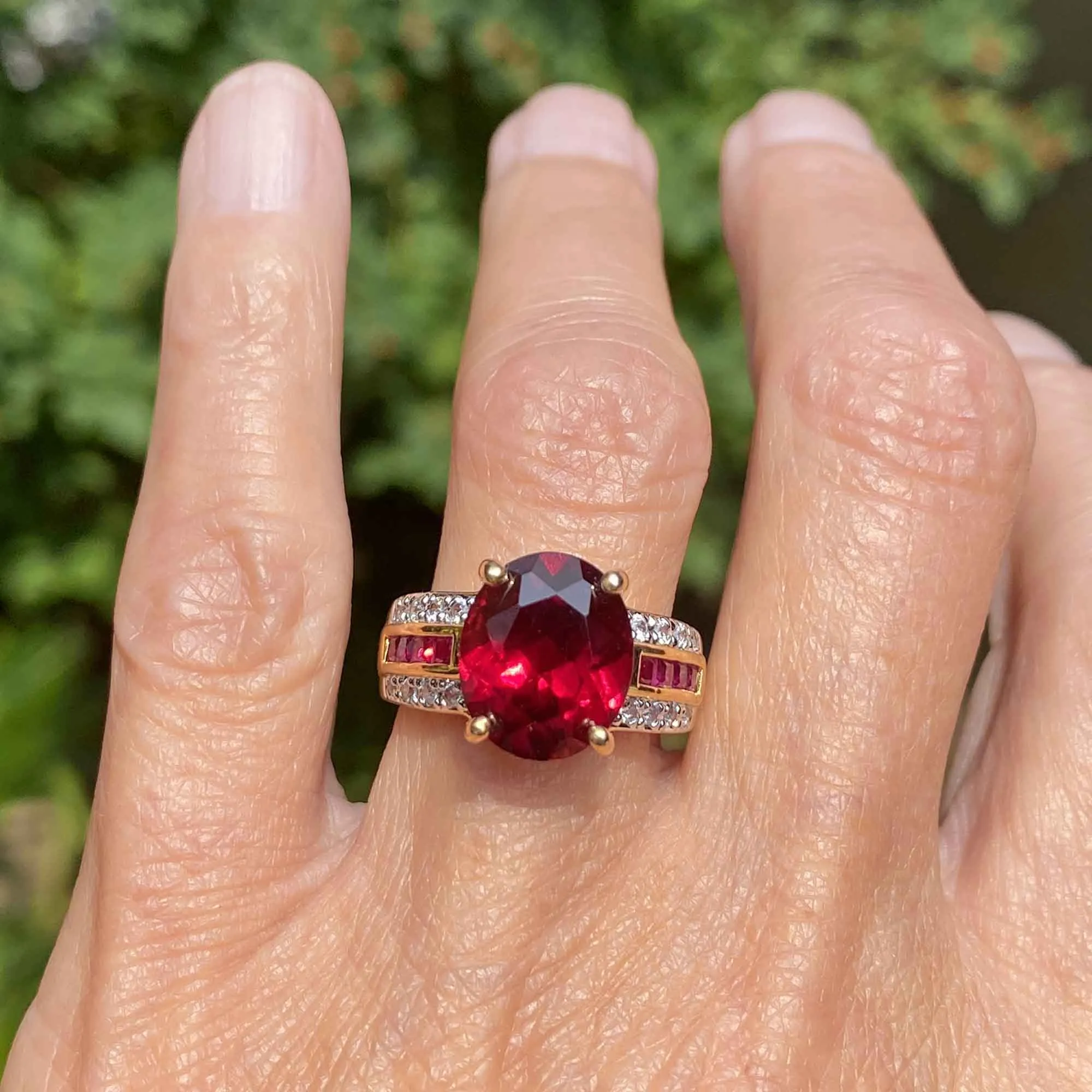 Vintage Gold Vermeil CZ Cushion Cut Ruby Ring