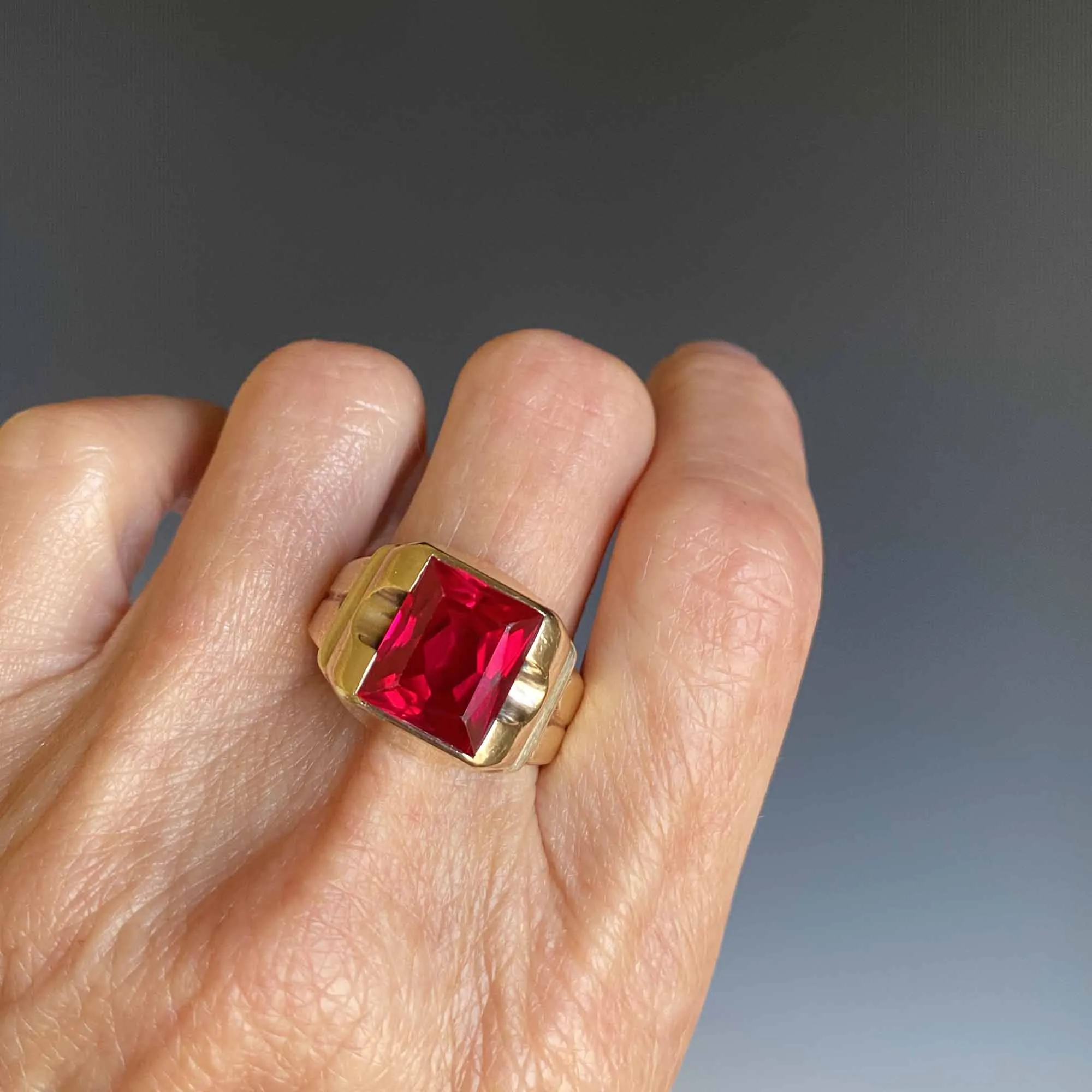 Vintage Mens Art Deco Ruby Signet Ring