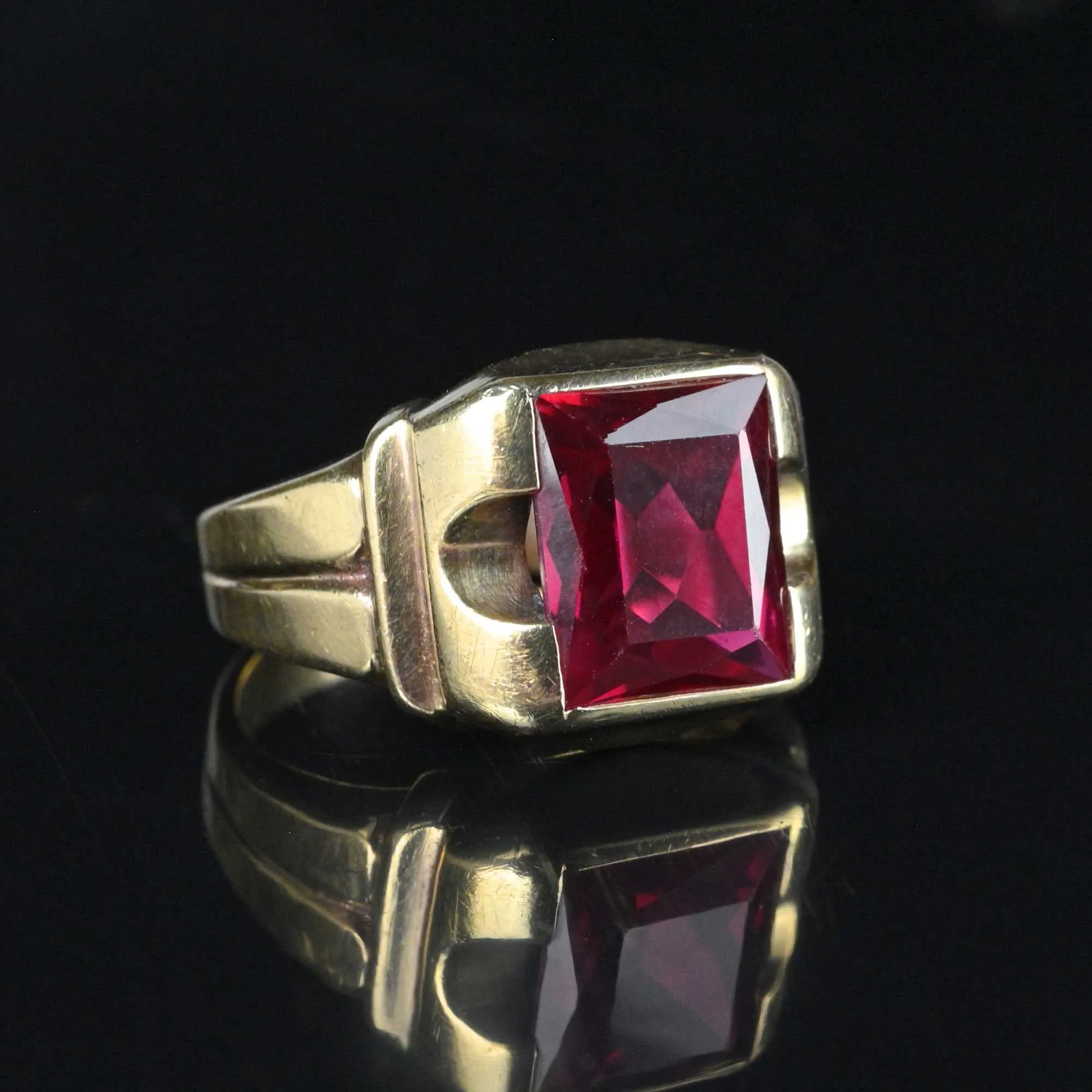 Vintage Mens Art Deco Ruby Signet Ring