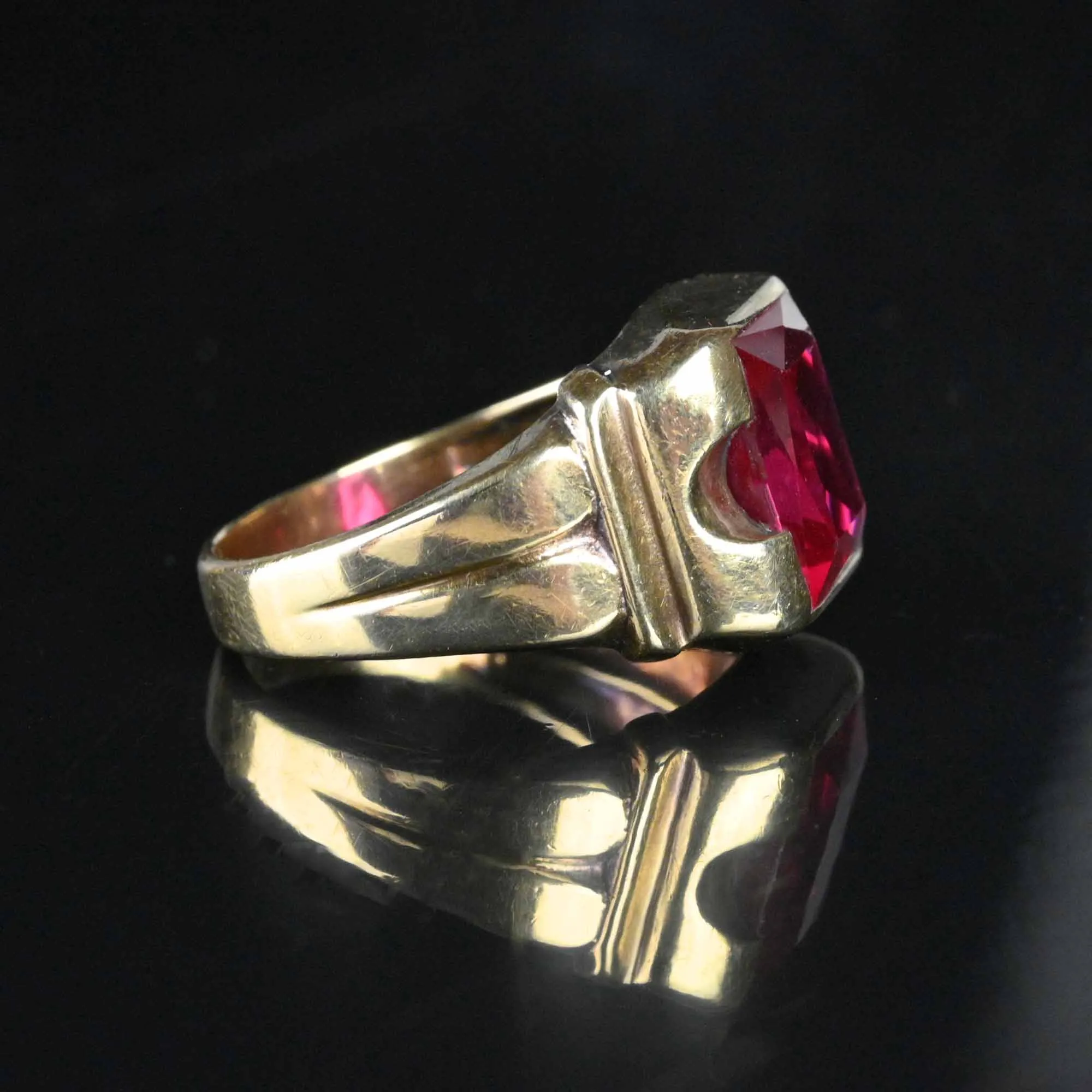 Vintage Mens Art Deco Ruby Signet Ring