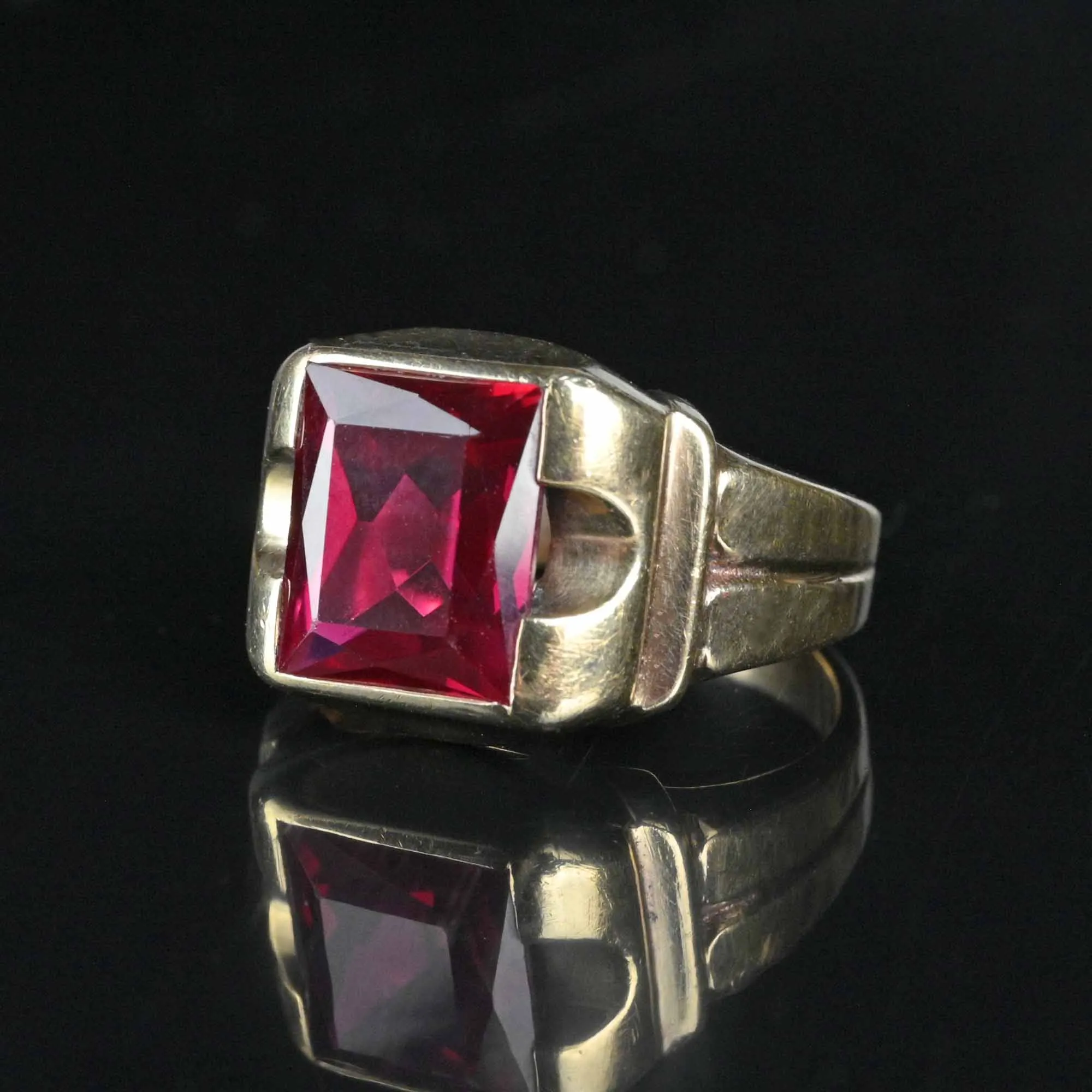 Vintage Mens Art Deco Ruby Signet Ring