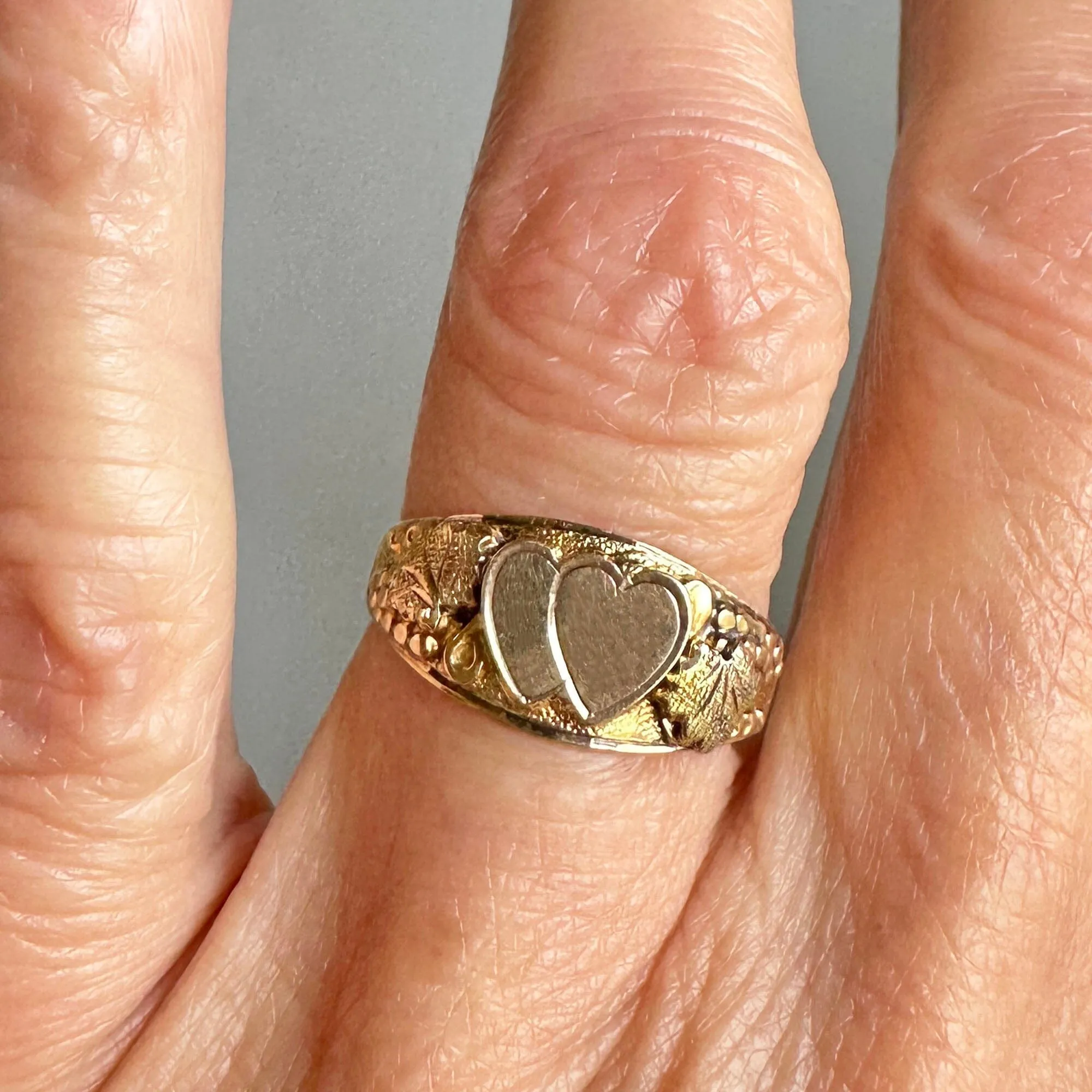 Vintage Rose and Yellow Gold Double Heart Ring Band