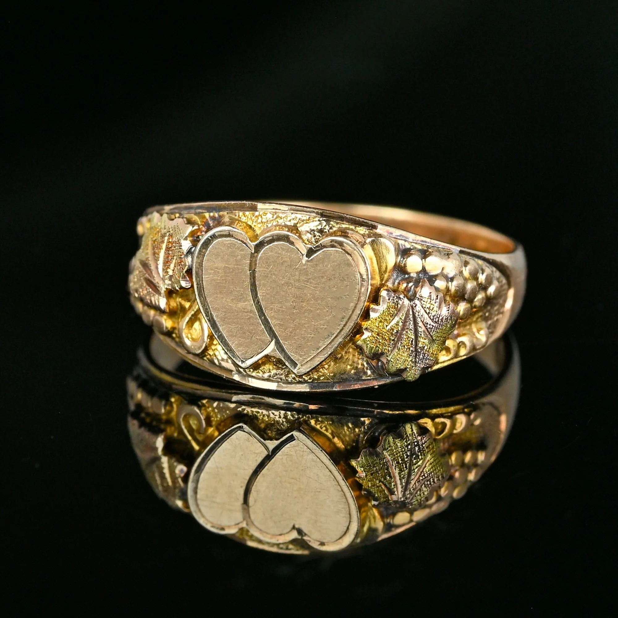 Vintage Rose and Yellow Gold Double Heart Ring Band