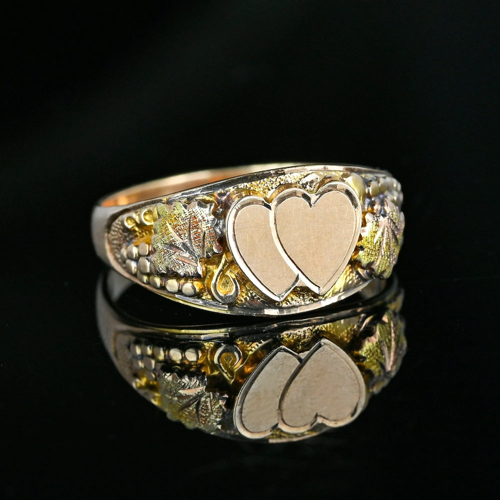 Vintage Rose and Yellow Gold Double Heart Ring Band