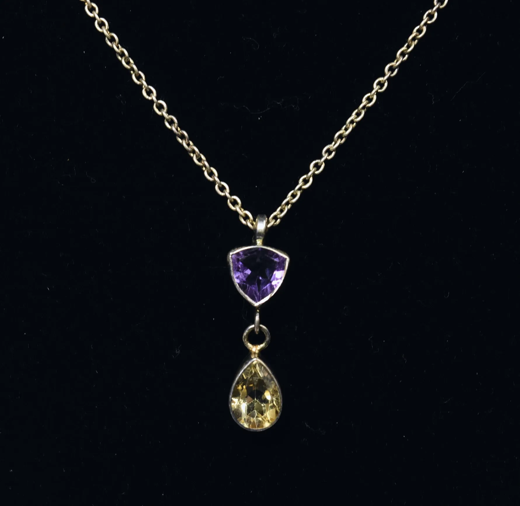 Vintage Sterling Silver Amethyst and Citrine Chain Necklace