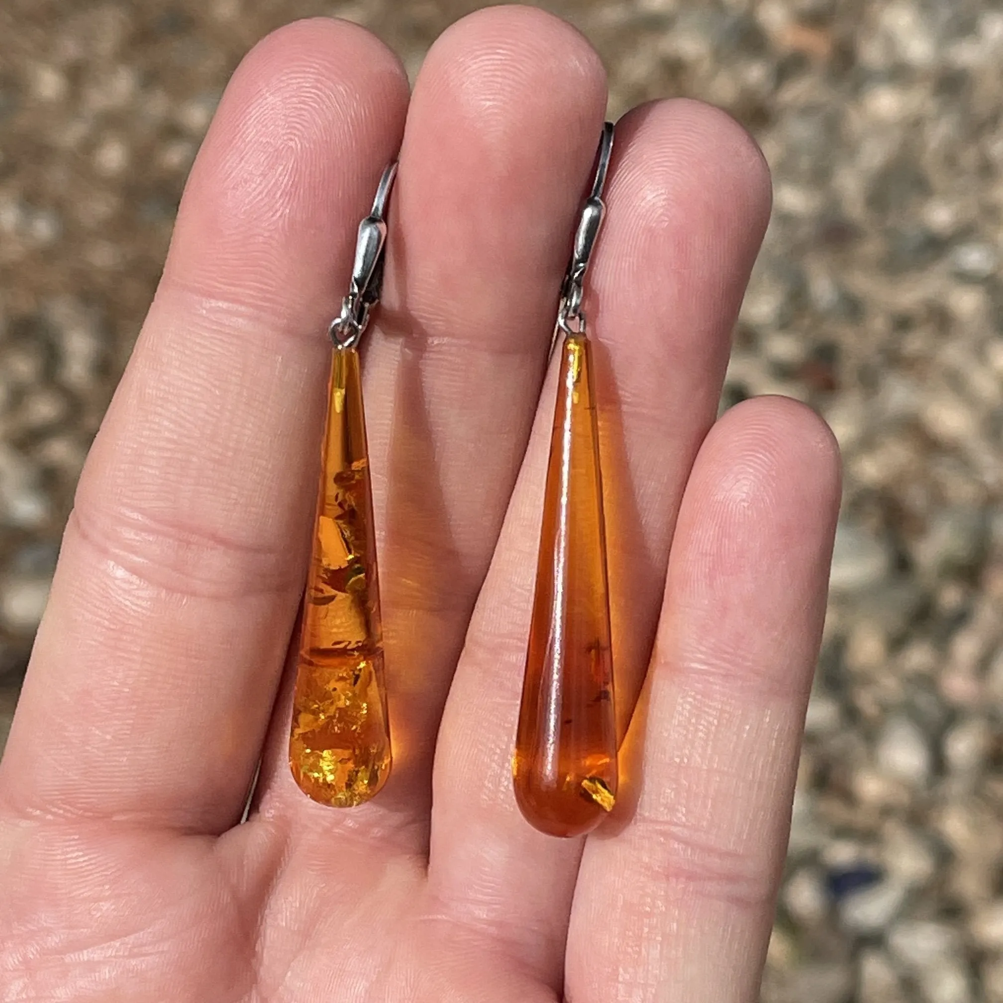 Vintage Sterling Silver Baltic Amber Art Deco Style Drop Earrings