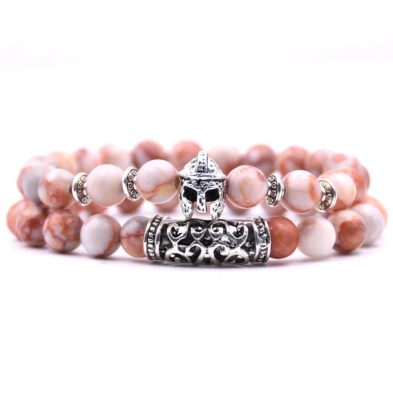 Volcanic Stone Tiger Eye DIY Bracelet Natural Stone Bracelet Set Alloy Helmet Combination Bracelet