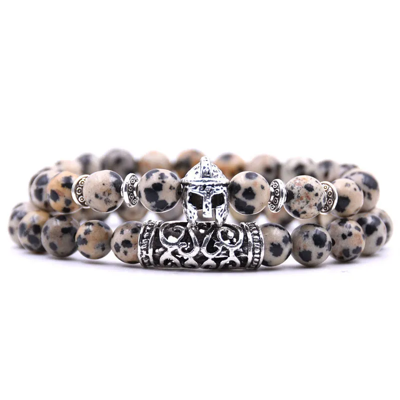 Volcanic Stone Tiger Eye DIY Bracelet Natural Stone Bracelet Set Alloy Helmet Combination Bracelet