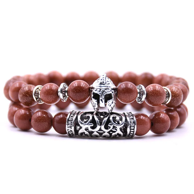 Volcanic Stone Tiger Eye DIY Bracelet Natural Stone Bracelet Set Alloy Helmet Combination Bracelet