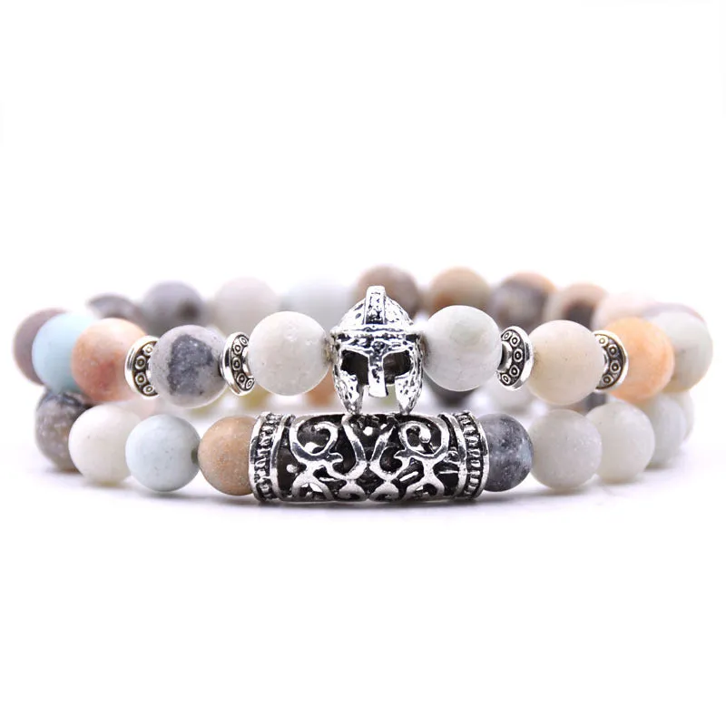 Volcanic Stone Tiger Eye DIY Bracelet Natural Stone Bracelet Set Alloy Helmet Combination Bracelet