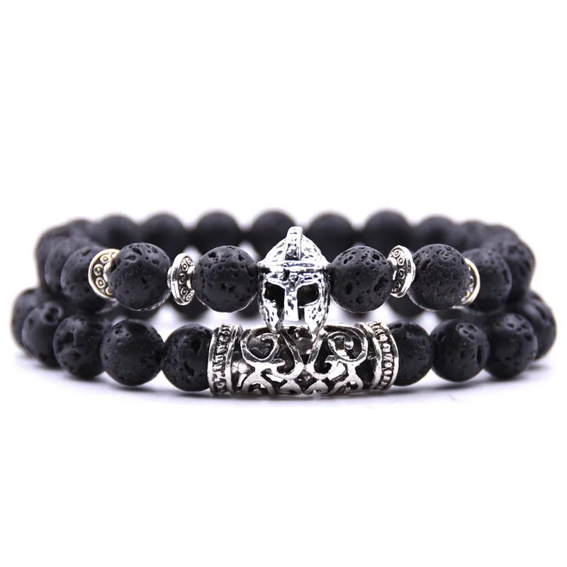 Volcanic Stone Tiger Eye DIY Bracelet Natural Stone Bracelet Set Alloy Helmet Combination Bracelet