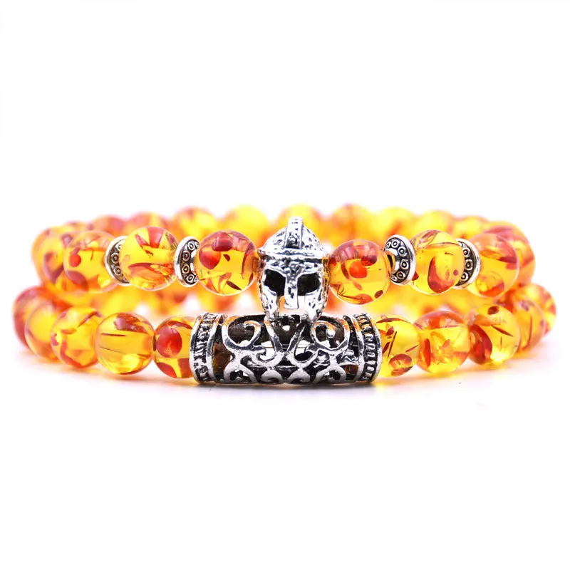 Volcanic Stone Tiger Eye DIY Bracelet Natural Stone Bracelet Set Alloy Helmet Combination Bracelet