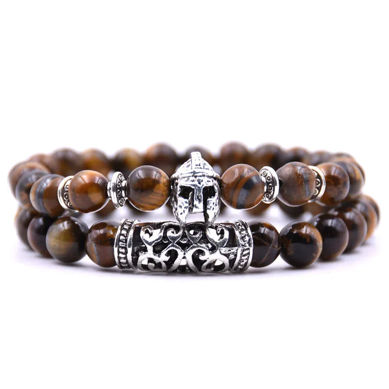 Volcanic Stone Tiger Eye DIY Bracelet Natural Stone Bracelet Set Alloy Helmet Combination Bracelet