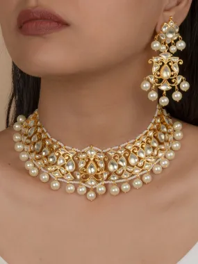 White Color Gold Plated Jadau Kundan Necklace Set - MS1665Y