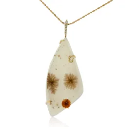 White Druzy, Diamond & Citrine Pendant