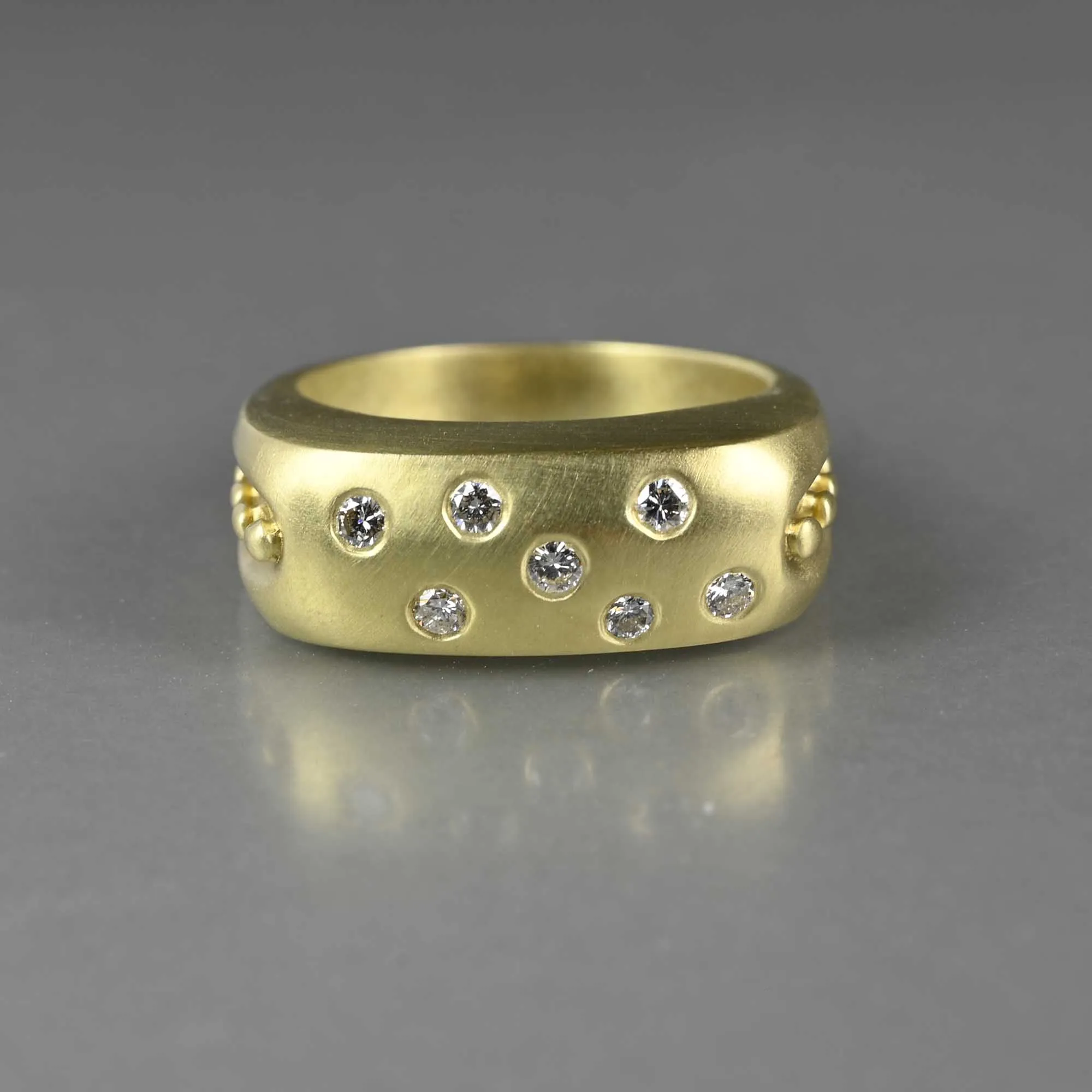 Wide Modern 14K Gold Diamond Ring Band