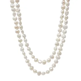 Women's 7-8mm White Baroque Freshwater Pearl Necklace 120cm Long