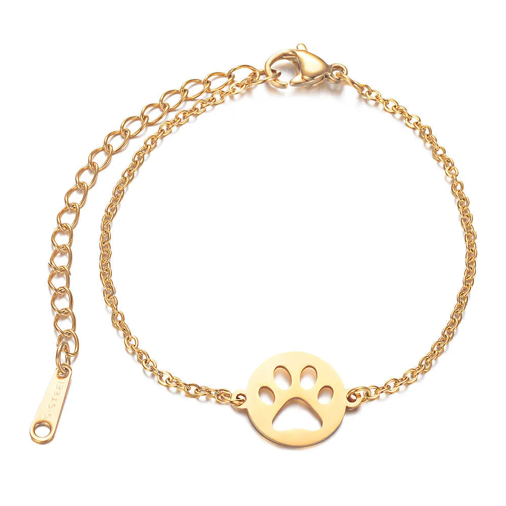 Women's Titanium Steel Paw Print Bracelet