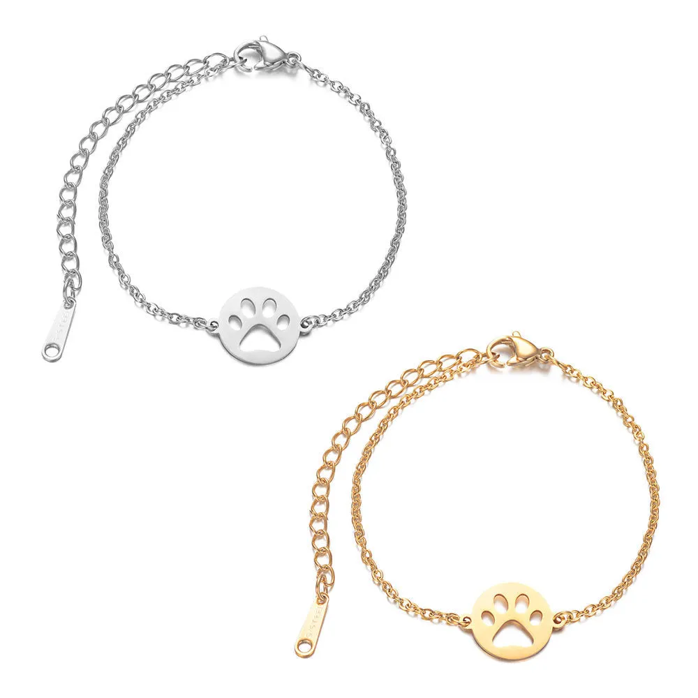 Women's Titanium Steel Paw Print Bracelet