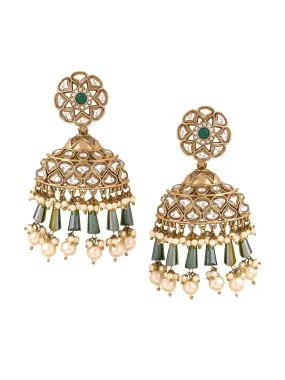 Yellow Chimes Chandbali Earrings for Women | Traditional Kundan Earrings for Girls Ethnic Gold Plated Women Earrings | Green Pearl Drop Earrings | Birthday Gift For Girls Anniversary Gift for Wife