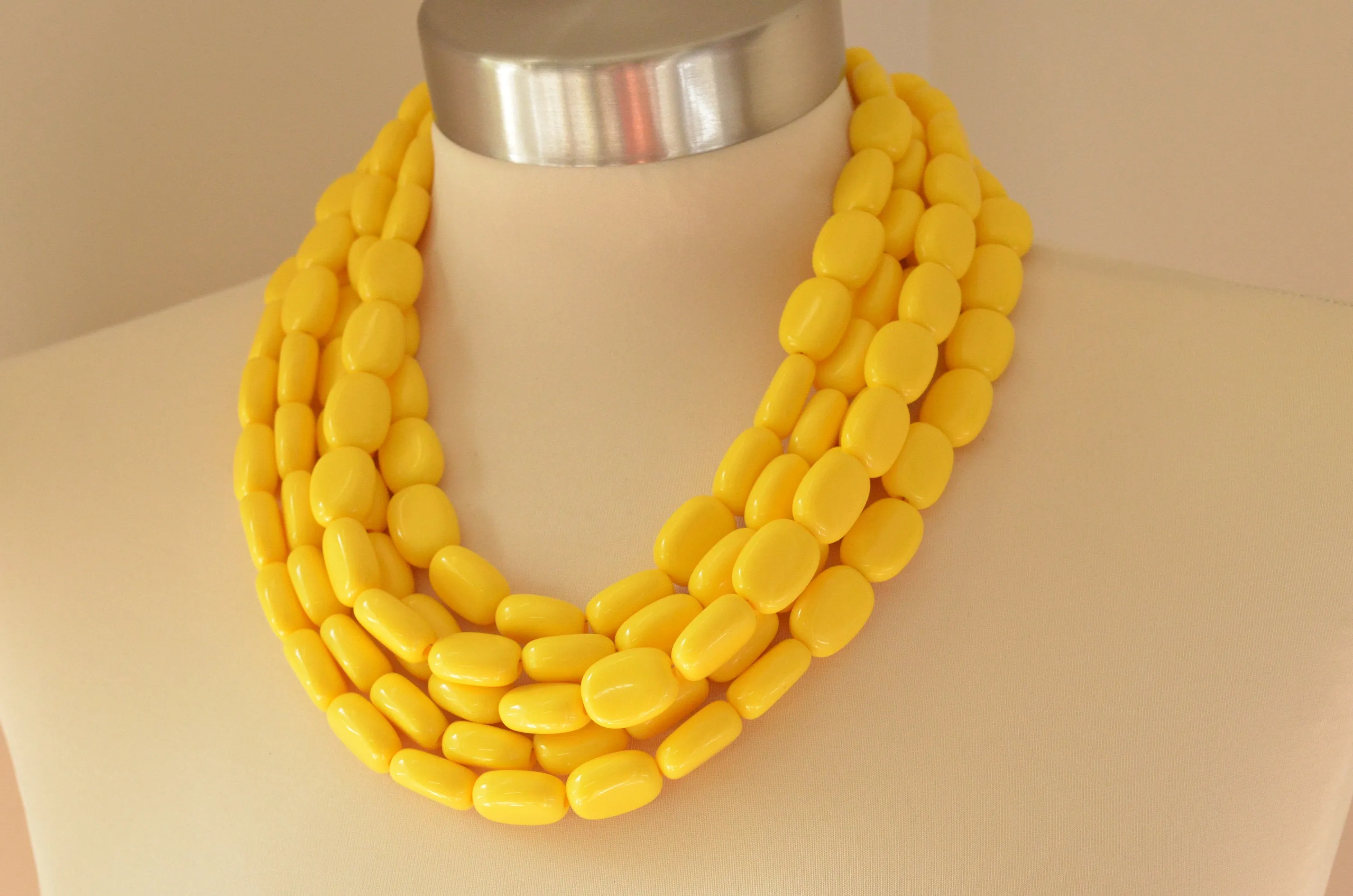 Yellow Womens Statement Acrylic Lucite Beaded Chunky Necklace- Lauren