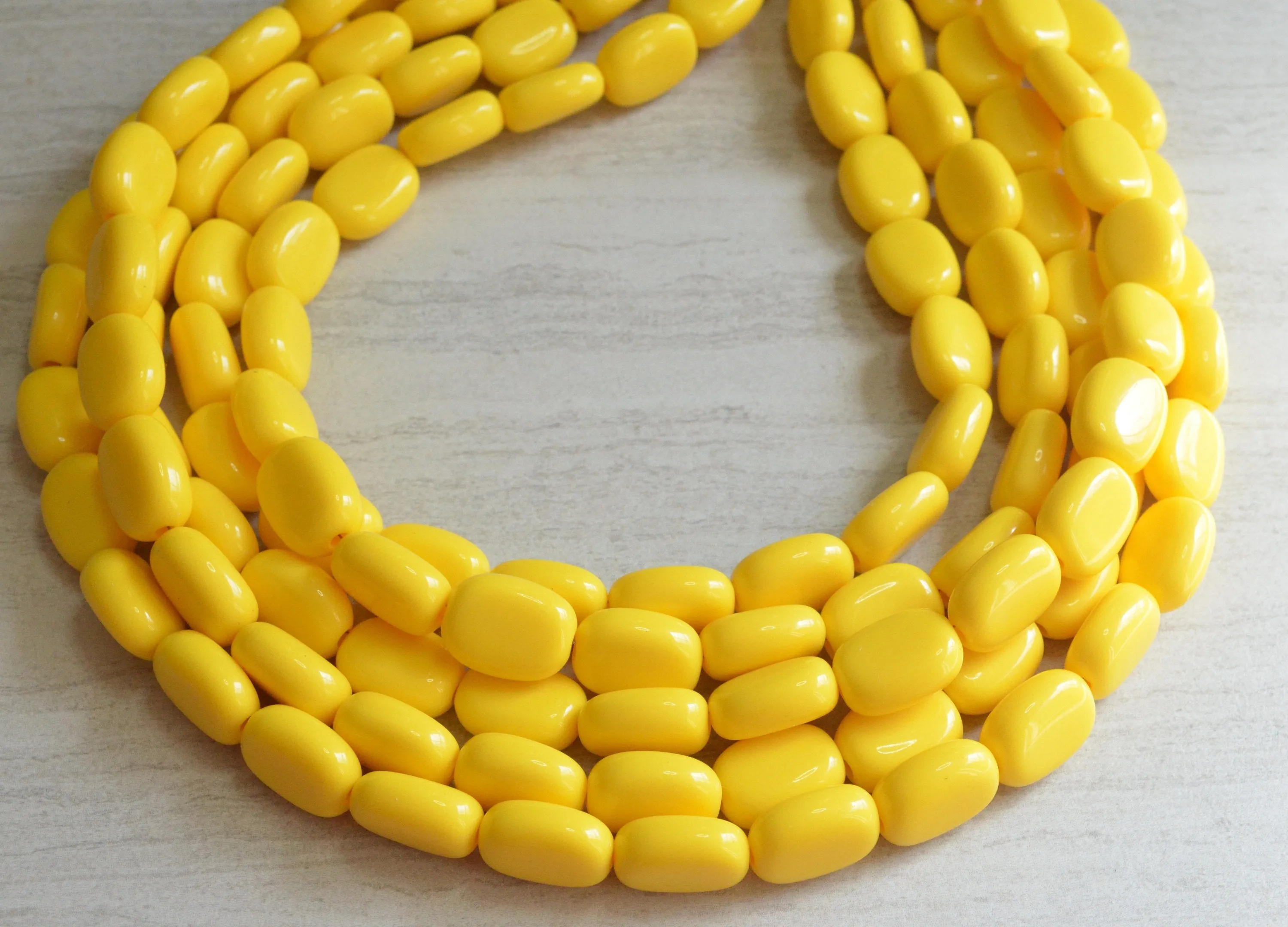 Yellow Womens Statement Acrylic Lucite Beaded Chunky Necklace- Lauren