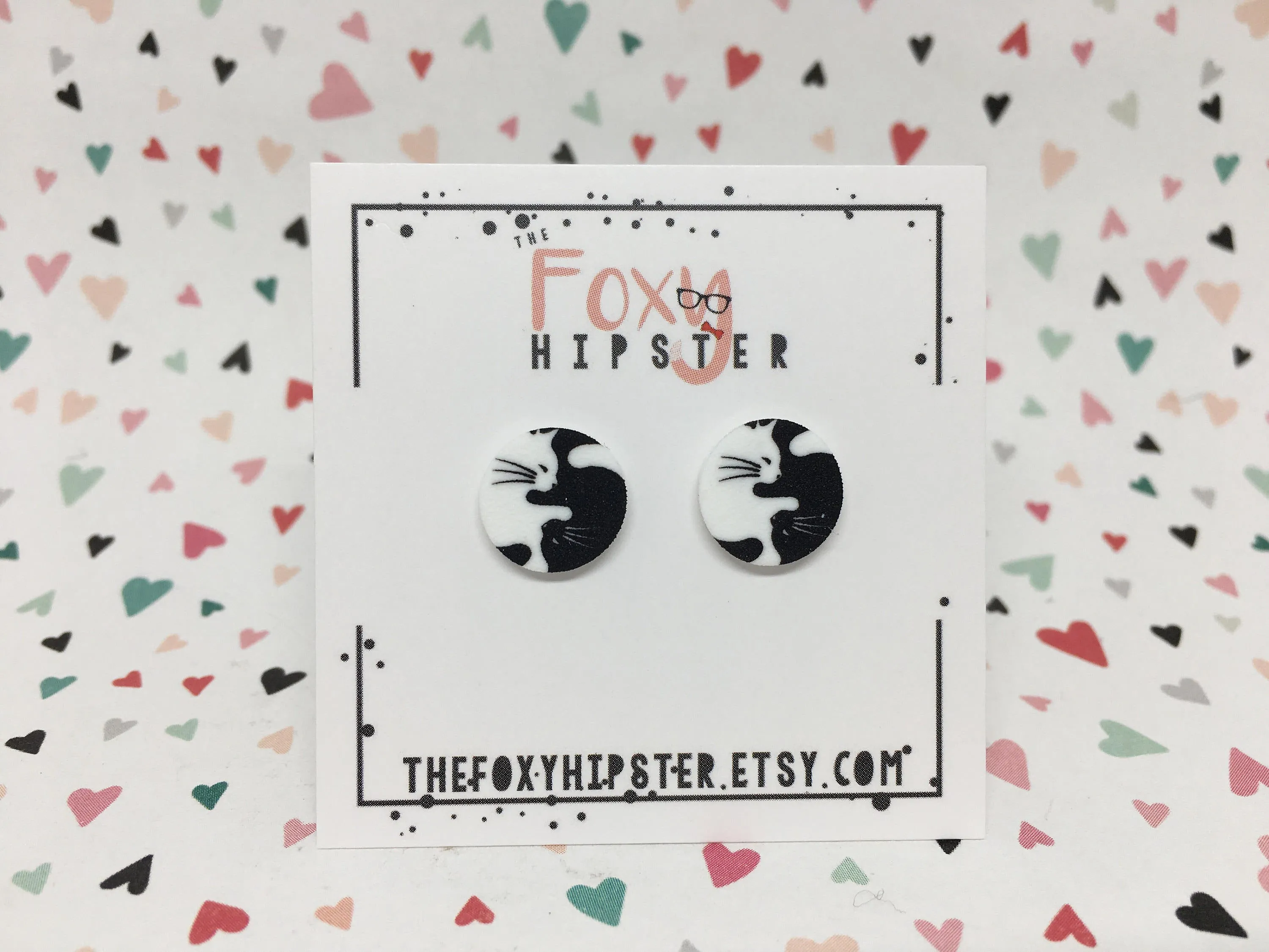 Yin Yang Cat Stud Earrings