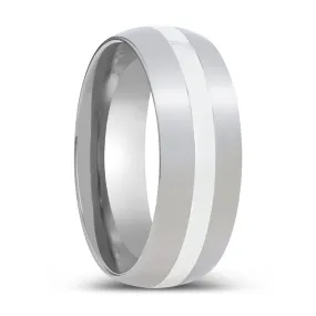 ZILVER | Titanium Ring, Silver Inlay, Domed Polished Edges